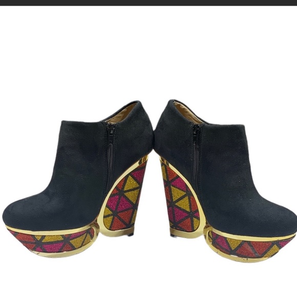 Privileged black platform booties with glitter detail size 8 - Picture 1 of 13